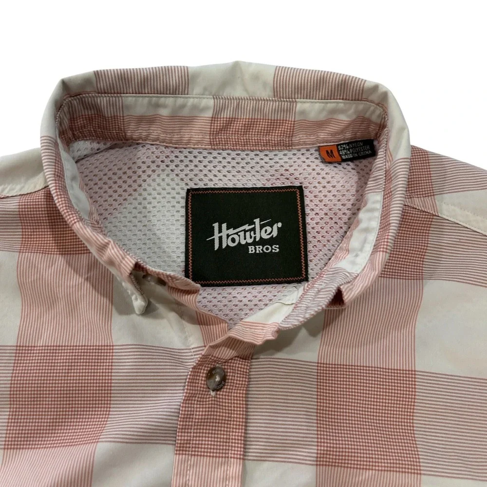 Howler Bros Men's Medium Airwave Shirt Coral Garcia Gingham Fishing Vented Back